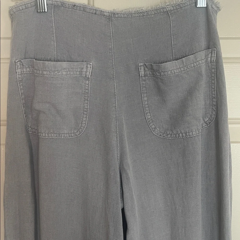 H&M Divided Light Gray Linen Blend Frayed-Hem Wide Leg Pants Back Pockets Size 6